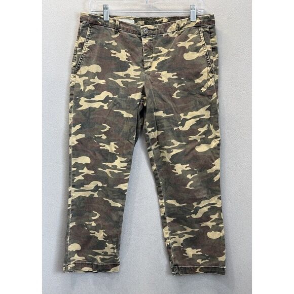KUT From The Kloth Women's Sz 8 Mid-Rise‎ Gwen Relaxed Faded Cropped Camo Pants - Picture 1 of 9
